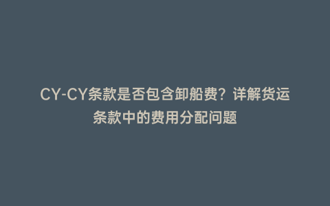 CY-CY條款是否包含卸船費(fèi)?詳解貨運(yùn)條款中的費(fèi)用分配問題