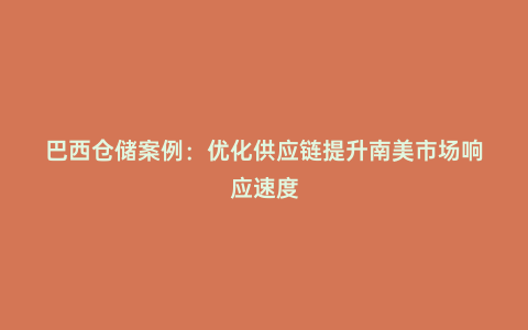 巴西倉儲案例:優(yōu)化供應(yīng)鏈提升南美市場響應(yīng)速度