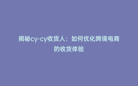 揭秘cy-cy收貨人:如何優化跨境電商的收貨體驗