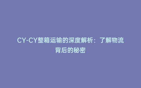 CY-CY整箱運輸的深度解析:了解物流背后的秘密
