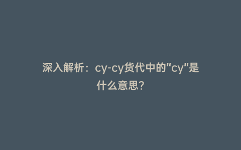 深入解析：cy-cy貨代中的“cy”是什么意思？