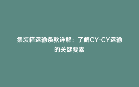 集裝箱運輸條款詳解:了解CY-CY運輸?shù)年P(guān)鍵要素