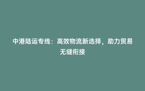 中港陸運專線:高效物流新選擇,助力貿易無縫銜接