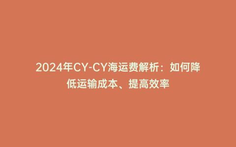 2024年CY-CY海運(yùn)費(fèi)解析:如何降低運(yùn)輸成本、提高效率