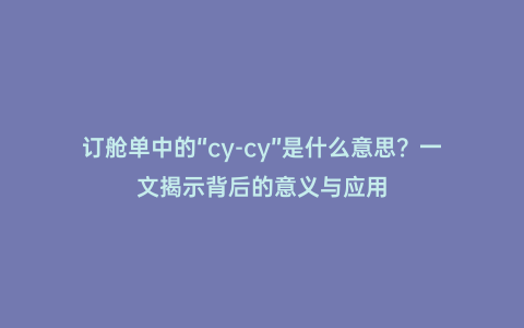 訂艙單中的“cy-cy”是什么意思?一文揭示背后的意義與應用