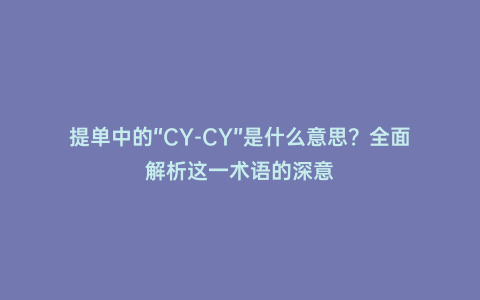 提單中的“CY-CY”是什么意思？全面解析這一術(shù)語的深意