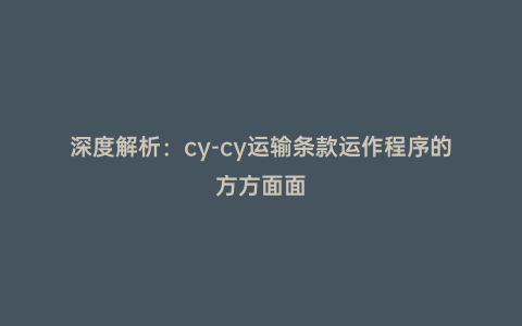 深度解析:cy-cy運(yùn)輸條款運(yùn)作程序的方方面面