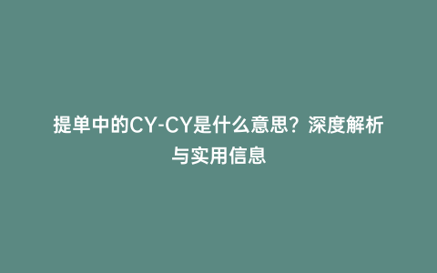 提單中的CY-CY是什么意思？深度解析與實用信息