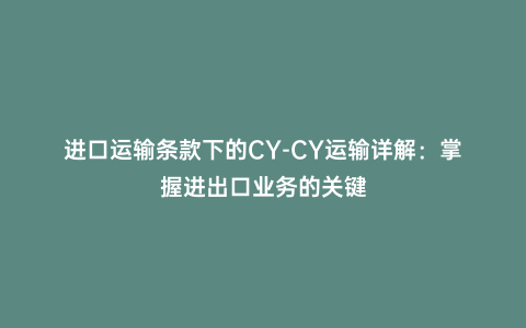 進(jìn)口運(yùn)輸條款下的CY-CY運(yùn)輸詳解:掌握進(jìn)出口業(yè)務(wù)的關(guān)鍵