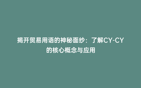 揭開貿(mào)易用語的神秘面紗:了解CY-CY的核心概念與應用