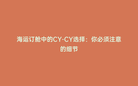 海運訂艙中的CY-CY選擇:你必須注意的細節