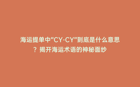 海運提單中“CY-CY”到底是什么意思?揭開海運術(shù)語的神秘面紗