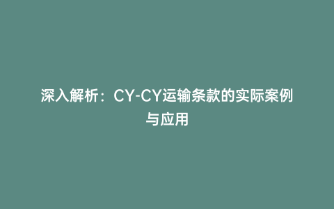 深入解析：CY-CY運(yùn)輸條款的實(shí)際案例與應(yīng)用