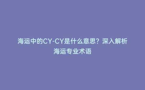 海運中的CY-CY是什么意思？深入解析海運專業(yè)術(shù)語