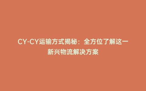 CY-CY運輸方式揭秘:全方位了解這一新興物流解決方案