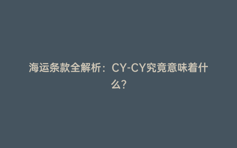 海運條款全解析：CY-CY究竟意味著什么？