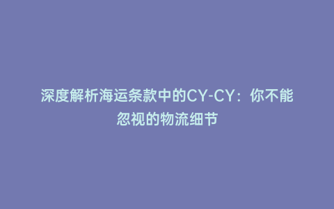 深度解析海運條款中的CY-CY:你不能忽視的物流細節