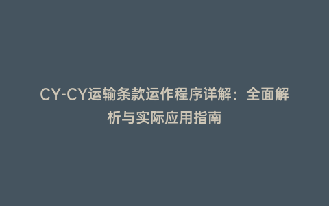 CY-CY運輸條款運作程序詳解:全面解析與實際應用指南