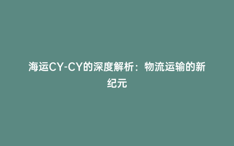 海運(yùn)CY-CY的深度解析:物流運(yùn)輸?shù)男录o(jì)元