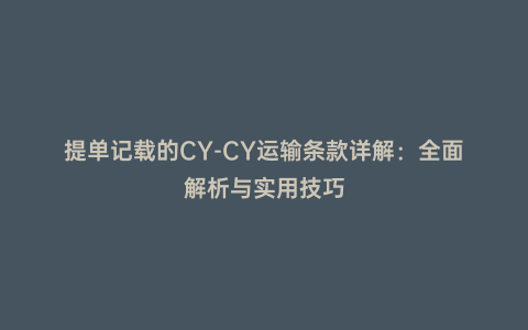 提單記載的CY-CY運(yùn)輸條款詳解:全面解析與實(shí)用技巧